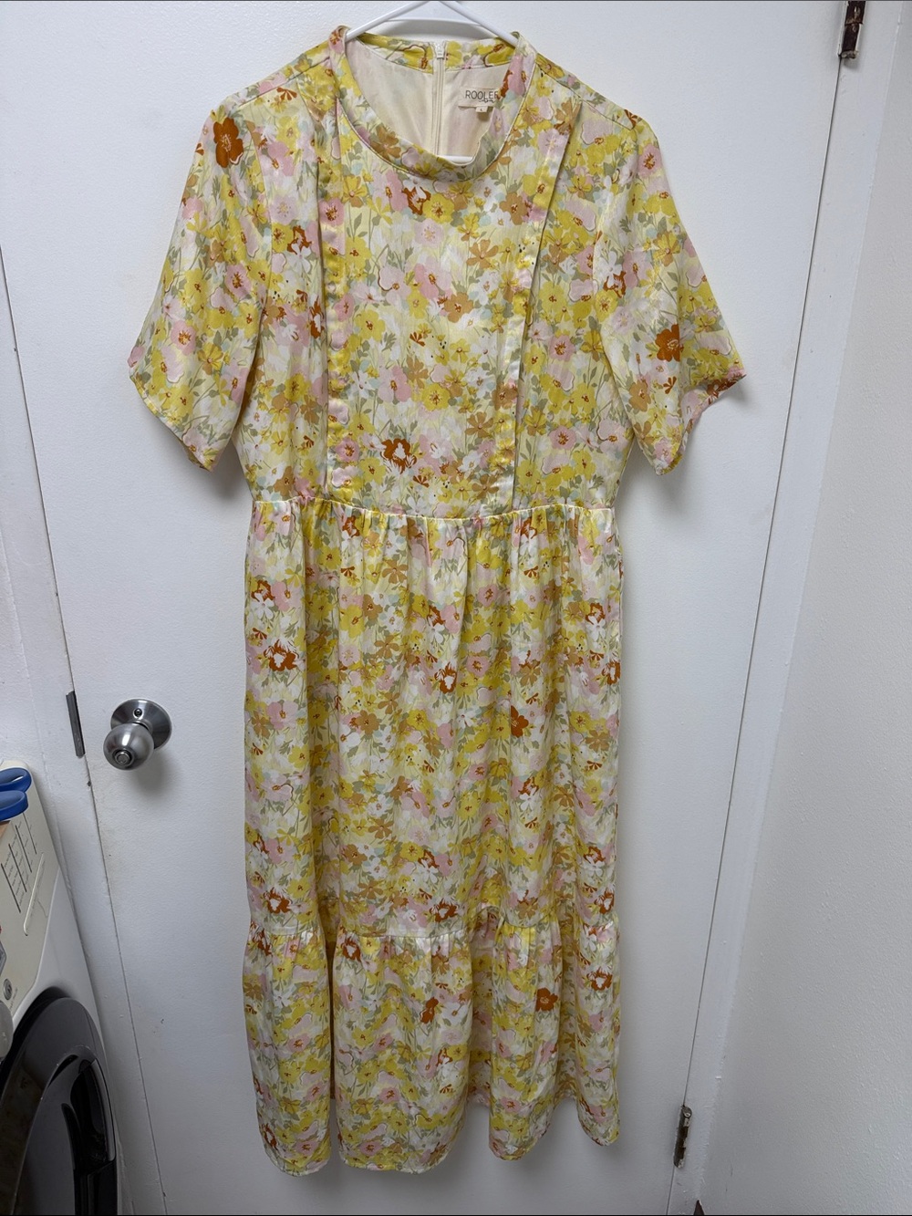 Roolee Yellow Floral Midi Dress with Pink & Yellow Blooms